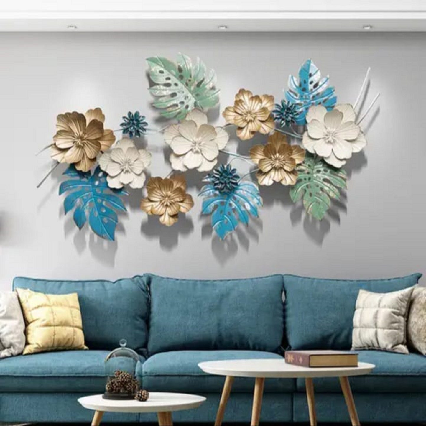 SRF Handicrafts Metal 3D Flower Wall Art Multicolour Floral Wall Hanging Wall Scluptures Wall Decor Perfect For Living Room, Bedroom And Home Decoration Size:48X28 Inches.