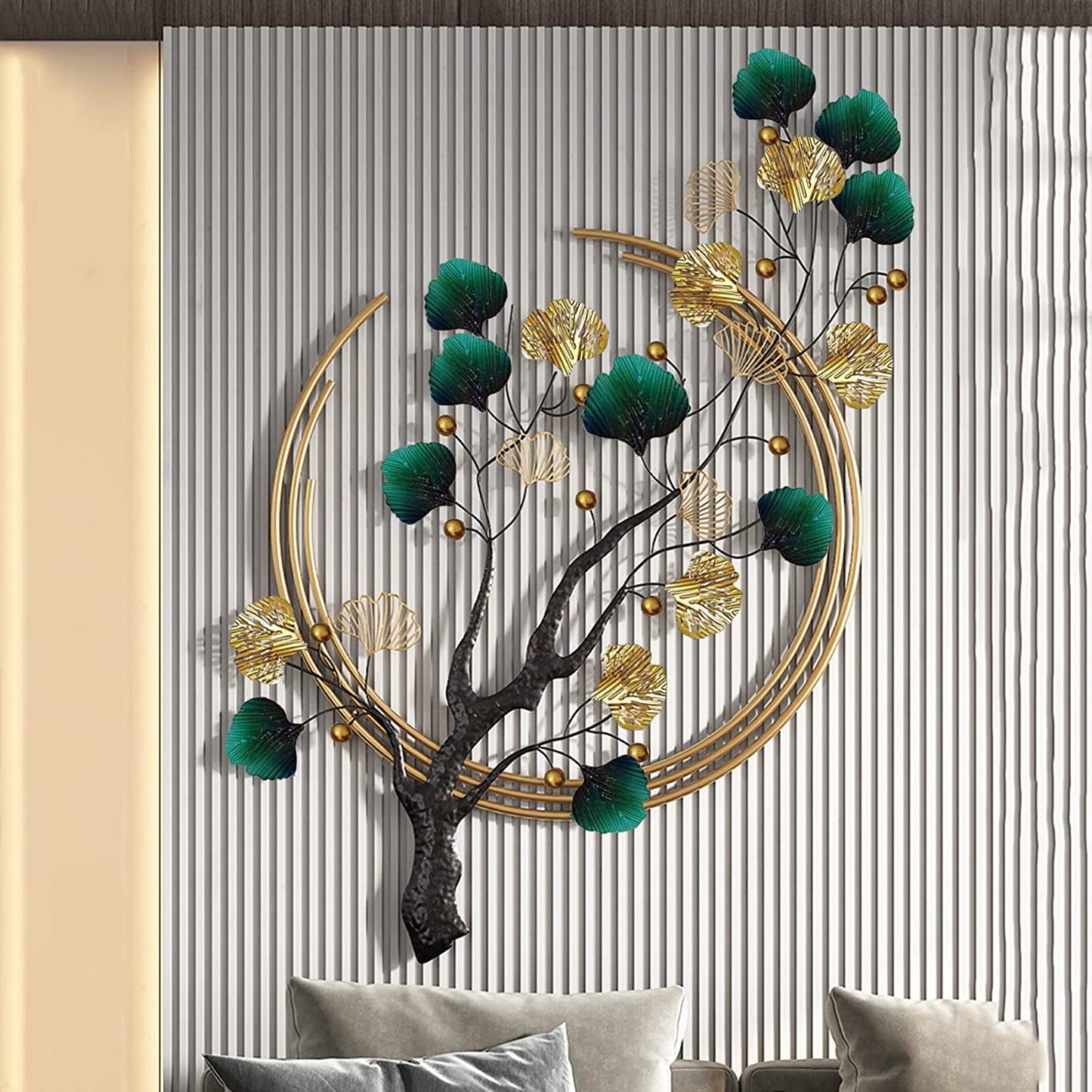 SRF Handicrafts 3D Multicolour Metal Tree Leaf Wall Art Wall Sculptures Wall Hanging for Home, Bedroom, Living Room, Hotel & Restaurant Decoration Size-46X26 Inches.