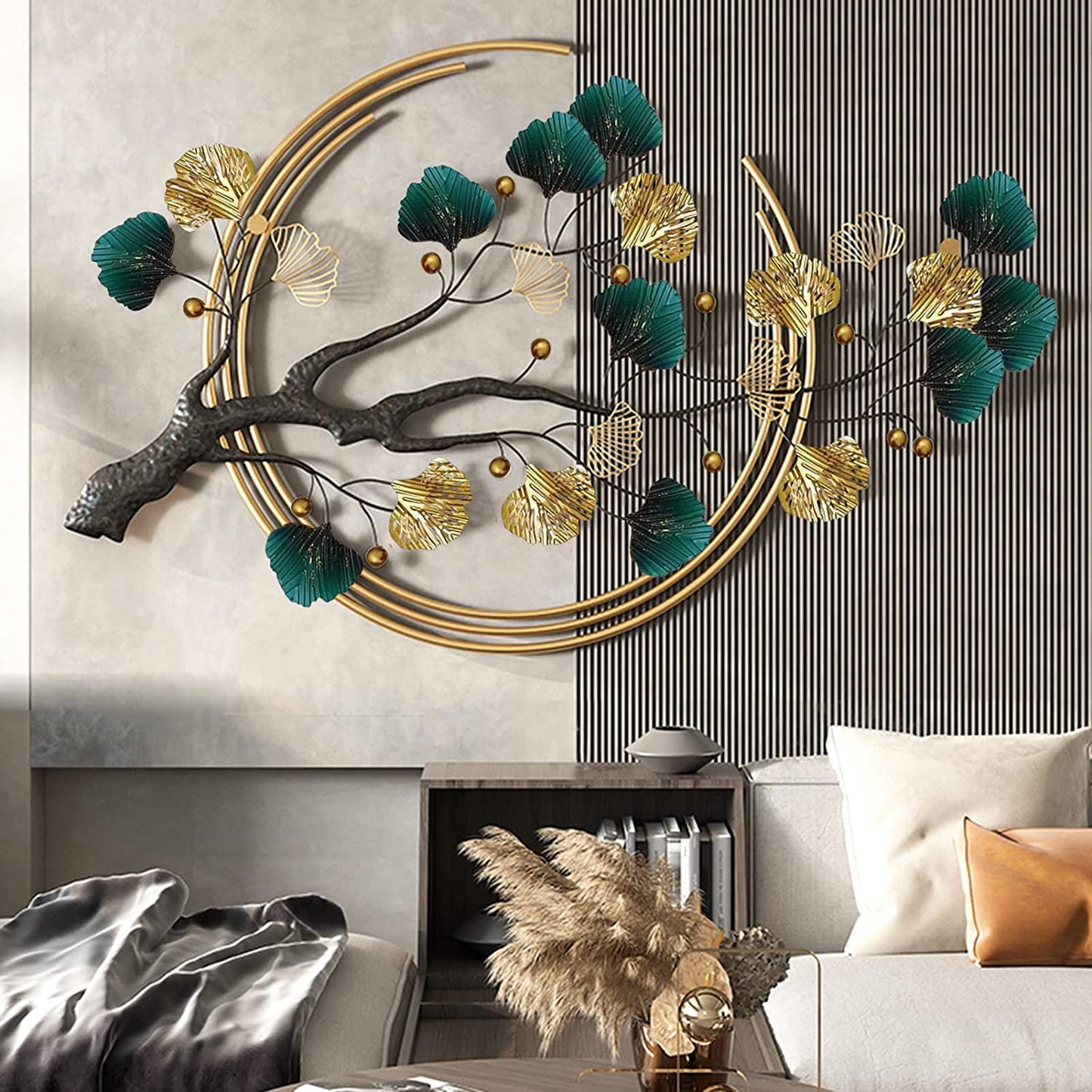 SRF Handicrafts 3D Multicolour Metal Tree Leaf Wall Art Wall Sculptures Wall Hanging for Home, Bedroom, Living Room, Hotel & Restaurant Decoration Size-46X26 Inches.