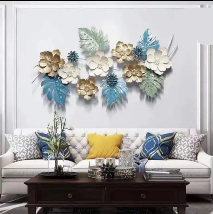 SRF Handicrafts Metal 3D Flower Wall Art Multicolour Floral Wall Hanging Wall Scluptures Wall Decor Perfect For Living Room, Bedroom And Home Decoration Size:48X28 Inches.