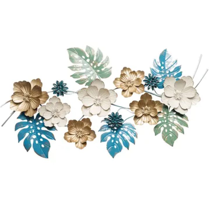 SRF Handicrafts Metal 3D Flower Wall Art Multicolour Floral Wall Hanging Wall Scluptures Wall Decor Perfect For Living Room, Bedroom And Home Decoration Size:48X28 Inches.